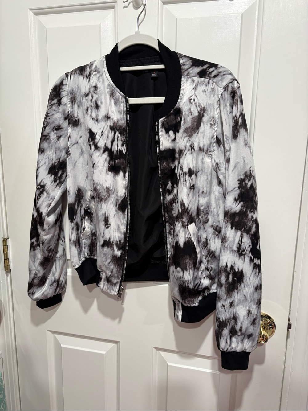 Rock & Republic Black & White Tie-Dye Bomber Jacket